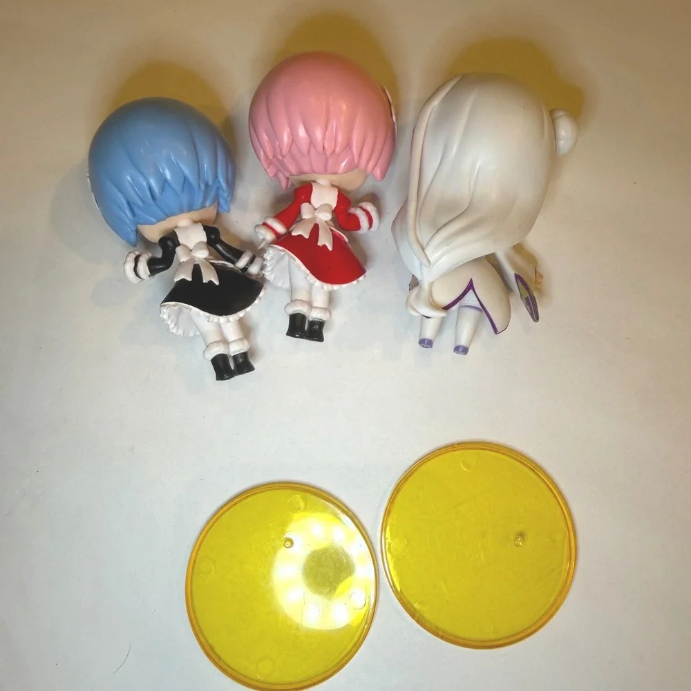 Re Zero Rem Ram Emilia Chibi Figure Set 3 Inch Anime Miniatures with 2 Stands